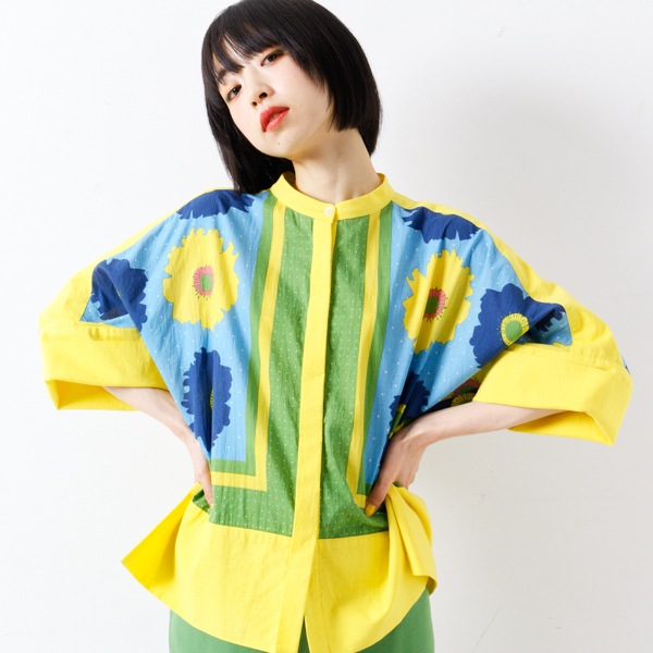 ブラウス ビッグフラワー/柄ブラウス ,コットンブラウス オーガニック