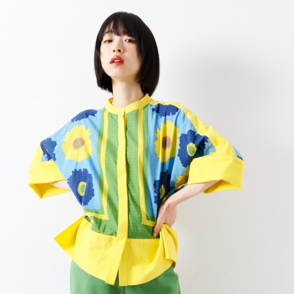 ブラウス ビッグフラワー/柄ブラウス ,コットンブラウス オーガニック