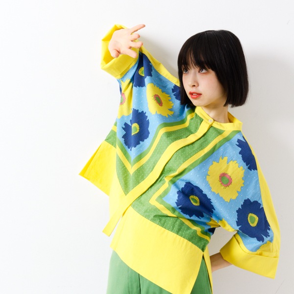 20%OFF】ブラウス ビッグフラワー/柄ブラウス ,コットンブラウス