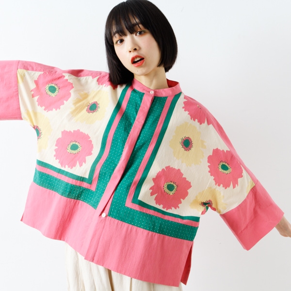 20%OFF】ブラウス ビッグフラワー/柄ブラウス ,コットンブラウス
