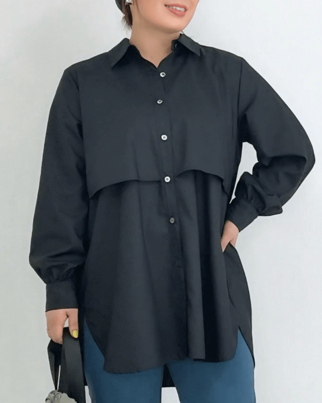 レイヤードロングシャツ(ブラック) | シャツ・ブラウス | KINGLILY