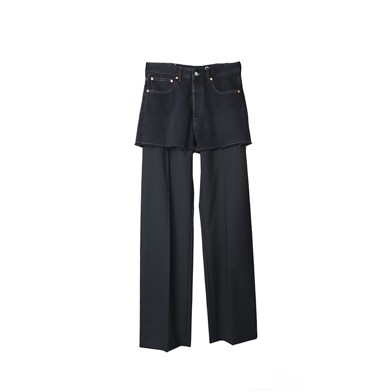 パンツ MM6 DENIM STRIPED WOOL TAILORING PANTS MM6 / MM BLACK DENIM + STRIPED WOOL TAILORING PANTS | WOMENS
