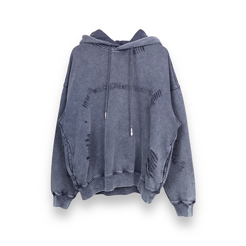 Feng Chen Wang / FCW GREY RIPPED JERSY HOODIE