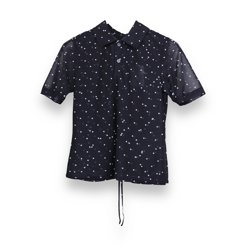 th / th Print Sheer Polo Top