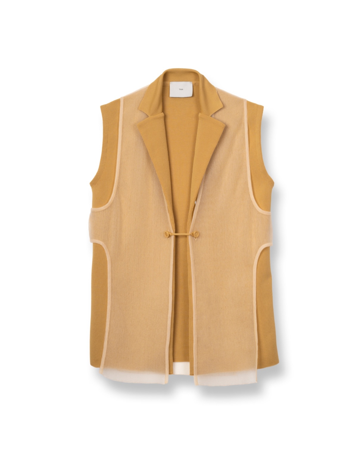 TAN / TAN SHEER LAYERED SLEEVELESS KNIT JACKET