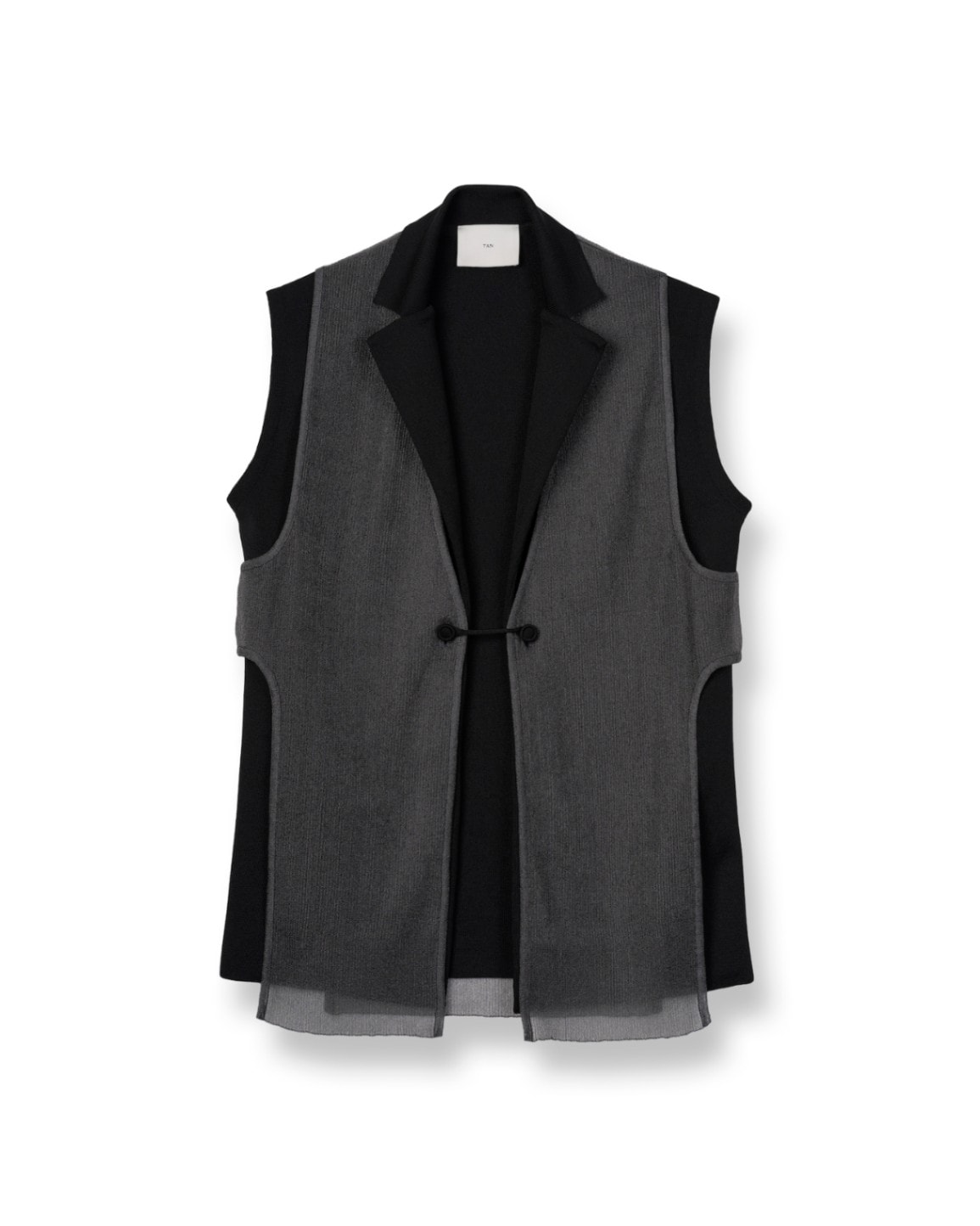 TAN / TAN SHEER LAYERED SLEEVELESS KNIT JACKET