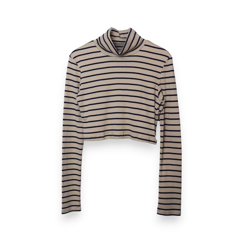 BASICKS / BS Stripe Cropped Turtle Neck T-shirt