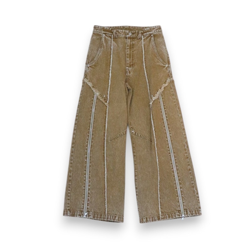TAUPE / TPE CUT OFF ZIP DENIM PANTS