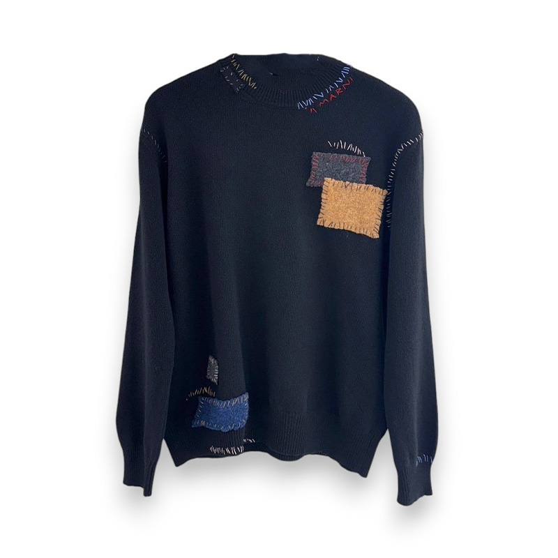 MARNI / MA WOOL PATCH MENDING GAUGE 7 ROUNDNECK SWEATER