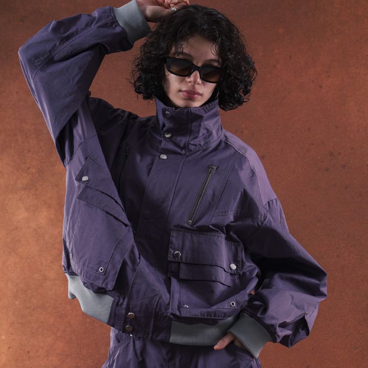 TAUPE / TPE NYLON CONSTRUCTIVE ZIP JACKET