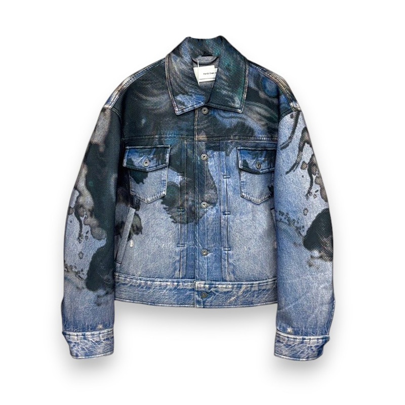 ジャケット・アウター Feng Chen Wang PRINT PANELLED JACKET Feng Chen Wang】PANELLED FLANNEL SHIRT JACKET(NAVY)(L NAVY