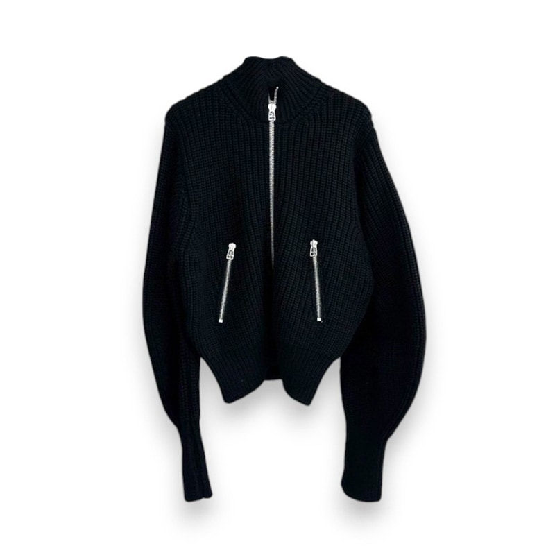 JOHN LAWRENCE SULLIVAN / JLS RIBED MASSIVE ROUNDED SLEEVE ZIP-UP KNIT JACKET