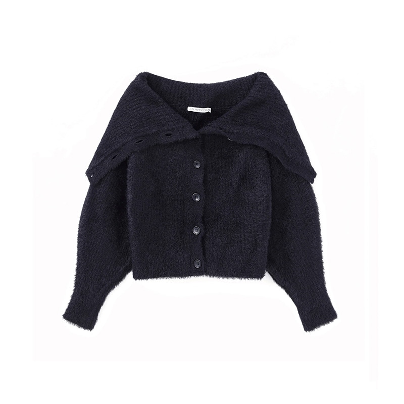 JOHN LAWRENCE SULLIVAN / JLS RIBED SHAGGY OVER HI-NECK KNIT CARDIGAN