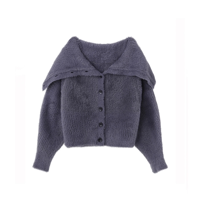 JOHN LAWRENCE SULLIVAN / JLS RIBED SHAGGY OVER HI-NECK KNIT CARDIGAN