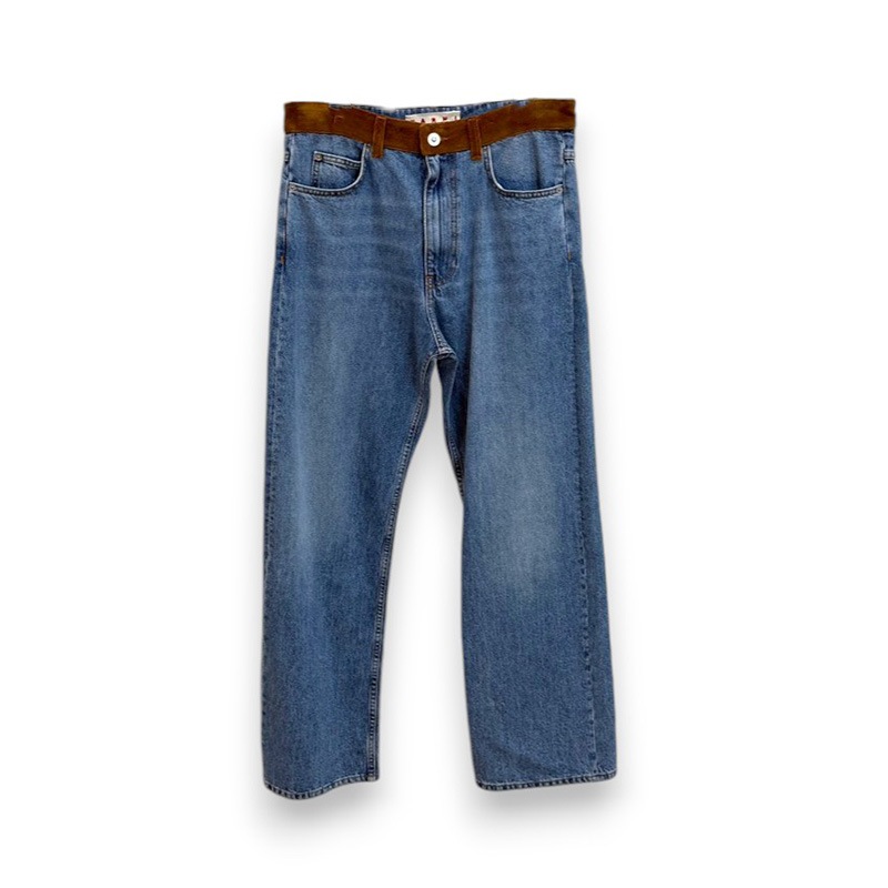 MARNI / MA Blue denim trousers with velvet waistband