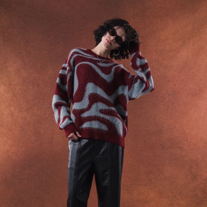 TAUPE / TPE MARBLE MOHAIR CREW KNIT