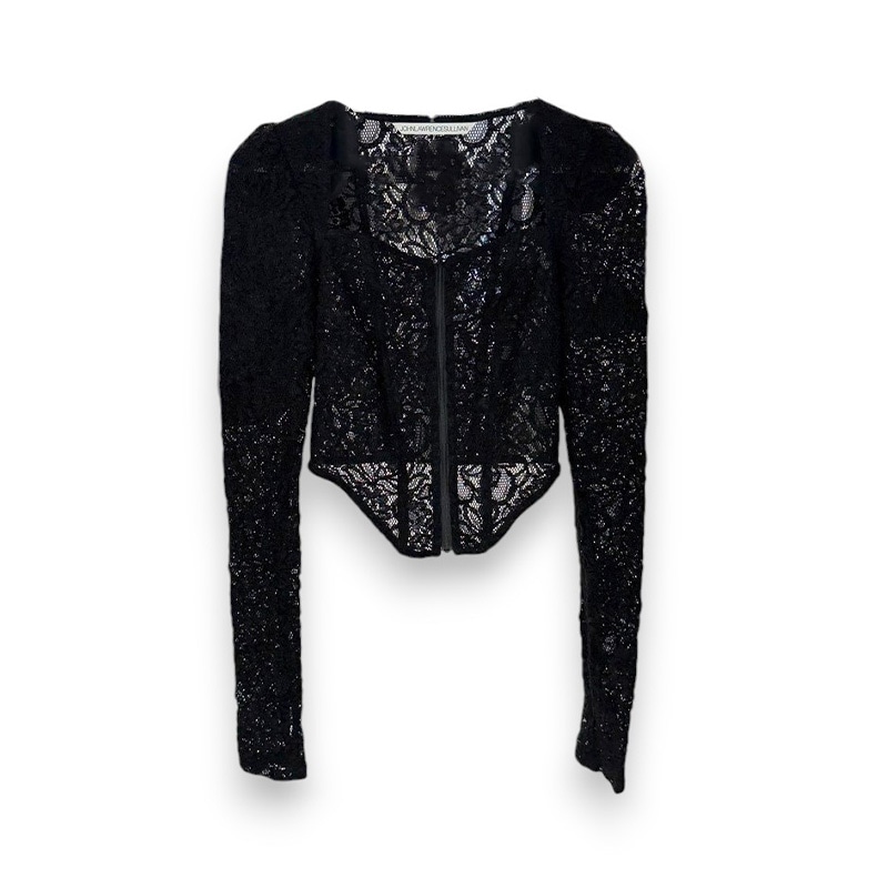 JOHN LAWRENCE SULLIVAN / LACE CORSET ZIP-UP CARDIGAN
