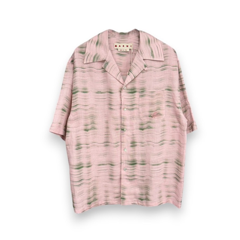 MARNI / Carousel Print Brown Ramie Bowling Shirt