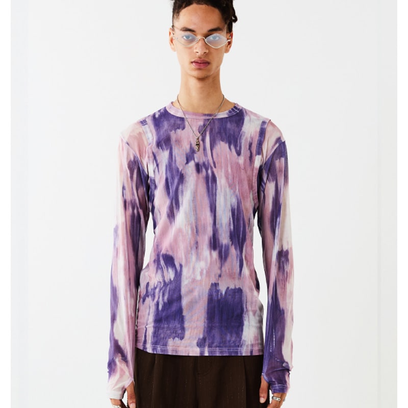 TAUPE / TIEDYE LAYERED SLIM L/S TEE