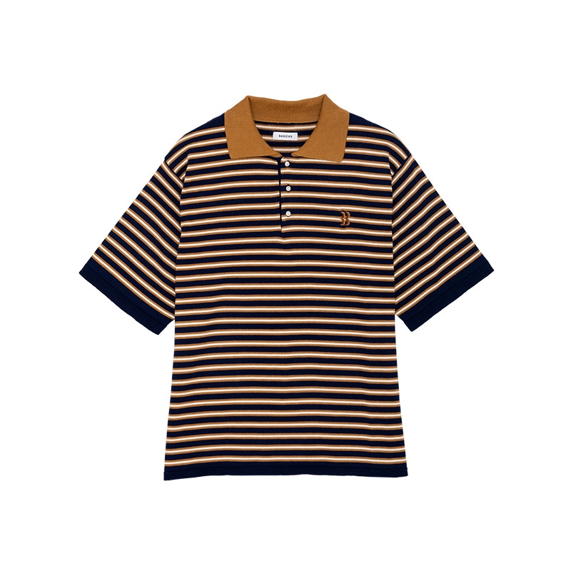 BASICKS / BS 2Tone Stripe Polo Knit