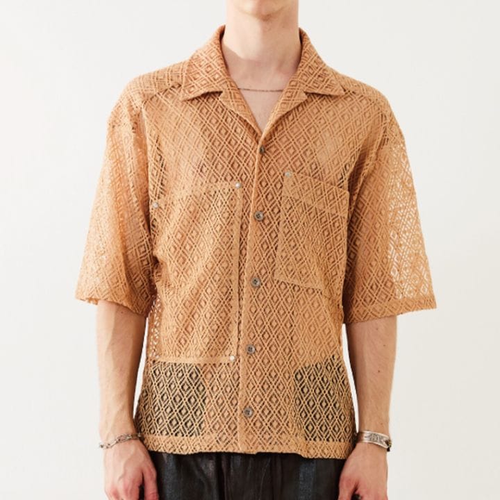 TAUPE / GEOMETRIC LACE OPEN S/S SHIRTS