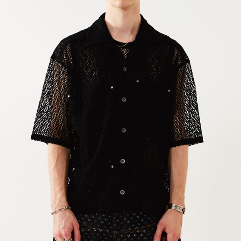 TAUPE / GEOMETRIC LACE OPEN S/S SHIRTS