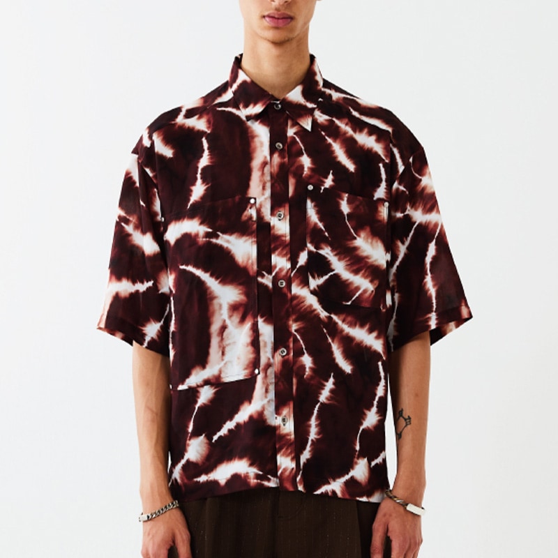 TAUPE / TIEDYE SATIN REGULAR S/S SHIRTS