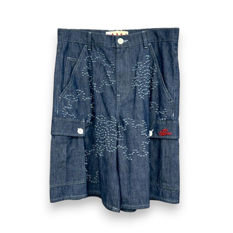 MARNI / Blue Chambray Half Jeans with Sun Motif