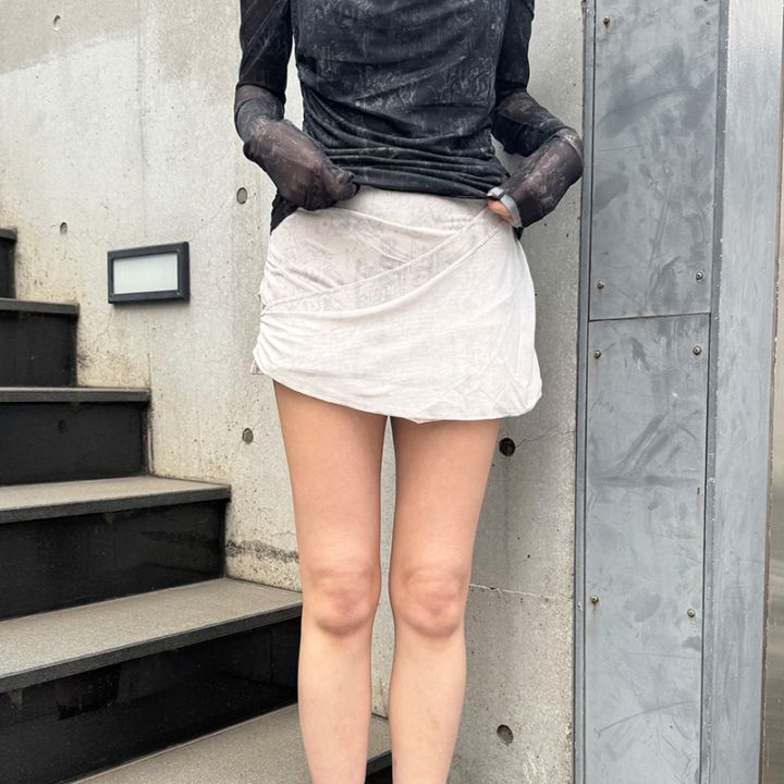 seivson / Cyber Muse Sheer Ruched Mesh Shorts Skirt