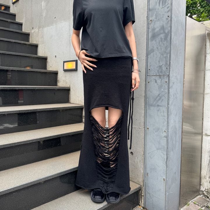 seivson / Wool-Blend Cut-Out Knit Skirt