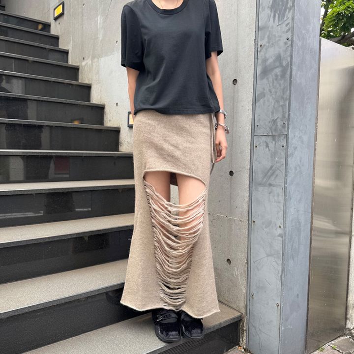 seivson / Wool-Blend Cut-Out Knit Skirt