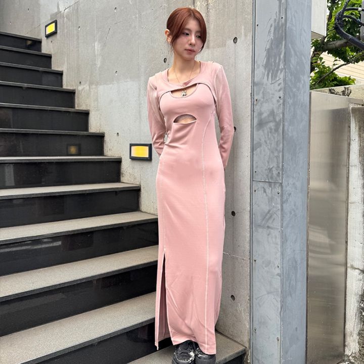 seivson / deconstructed patchwork-style slit dress