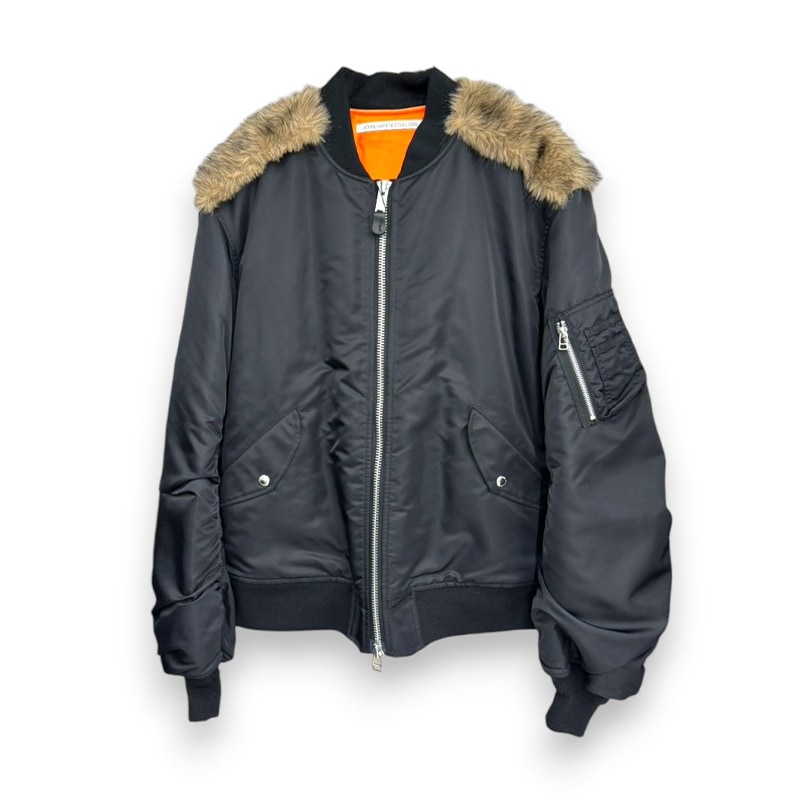 JOHN LAWRENCE SULLIVAN / NYLON MASSIVE ROUNDED SLEEVE BOMBER JACKET WITH BACK FUR