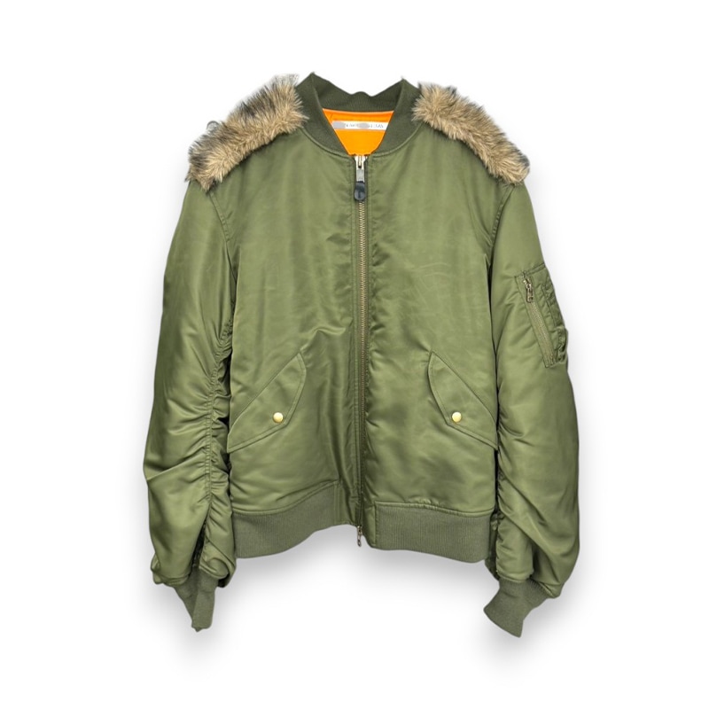 JOHN LAWRENCE SULLIVAN / NYLON MASSIVE ROUNDED SLEEVE BOMBER JACKET WITH BACK FUR