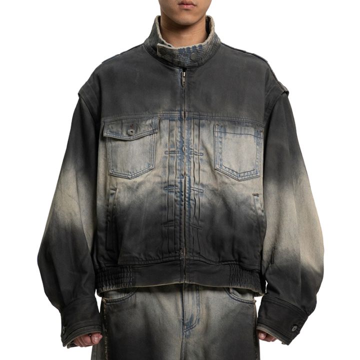 Feng Chen Wang / FCW Cargo Denim Jacket with Zip Fastening | MENS