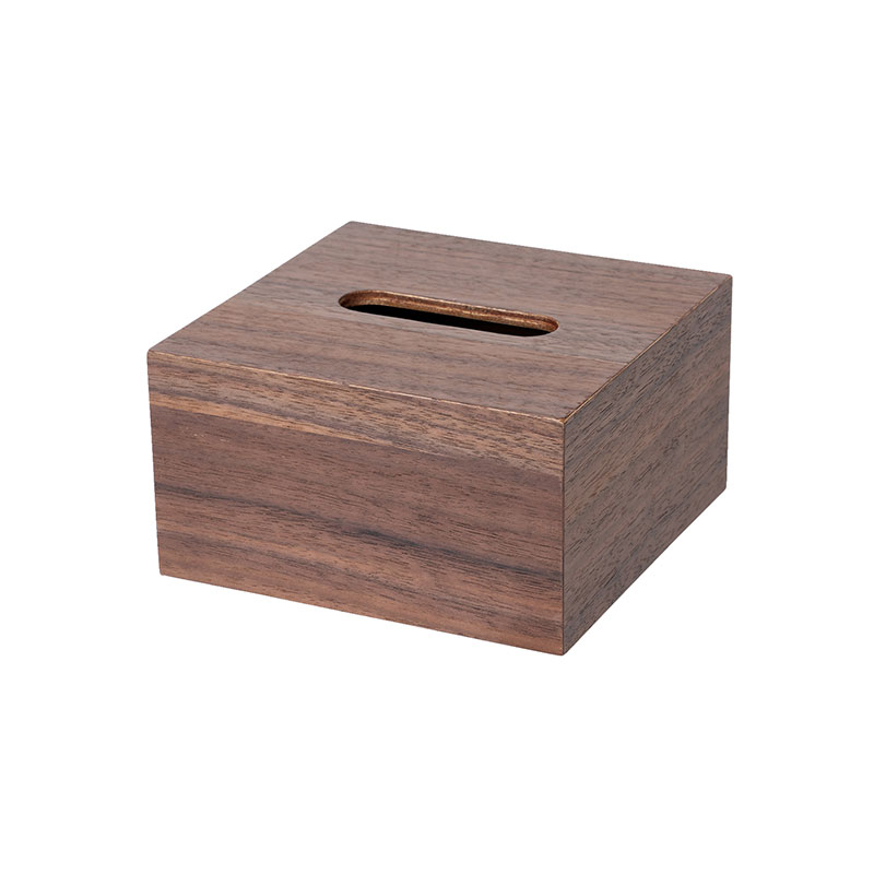 木製ティッシュボックス　ハーフ　ダークブラウン　サイズ：W140×D140×H75mm