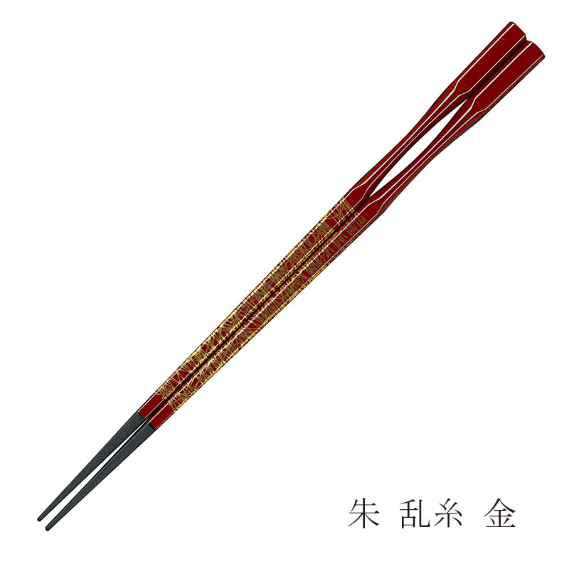 彩箸［紙パッケージ入］　朱 乱糸 金　22.5cm　入数：5膳　売店販売用