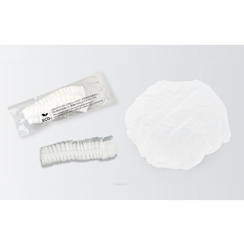 e-クリアシリーズ　シャワーキャップ　C20　コーンスターチ20％　アコーディオンタイプ 　入数：2000個　単価：12円