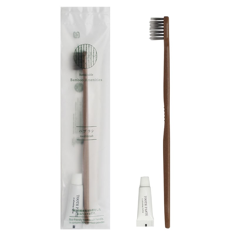 TAKENOKO　歯ブラシセット　テーパーグレー毛　3g　竹バイオマス30%配合　入数：2000個　単価：21円
