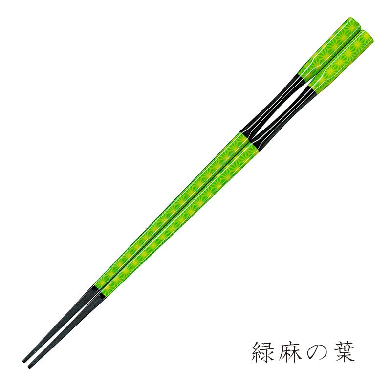 彩箸［紙パッケージ入］　緑麻の葉　22.5cm　入数：5膳　売店販売用