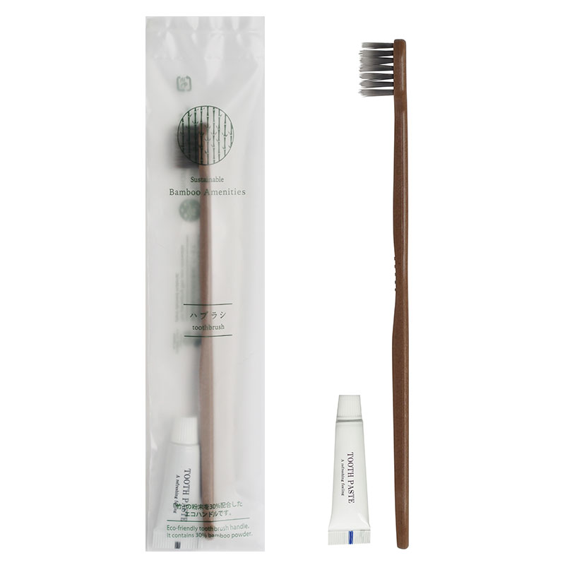 TAKENOKO 歯ブラシセット テーパーグレー毛 4.5g 竹バイオマス30%配合 入数:1400個 単価:23円