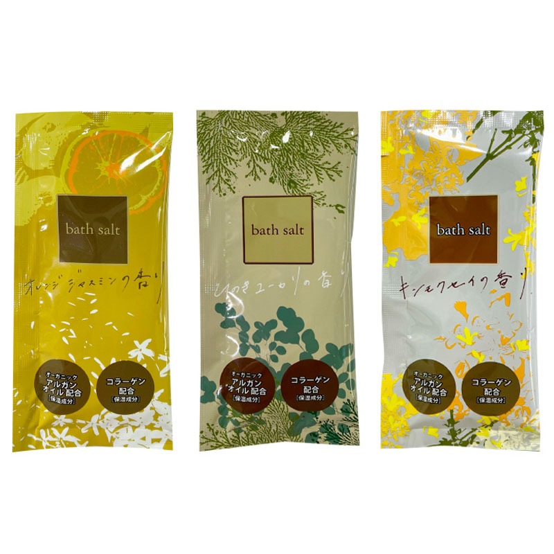 SA バスソルト 25g 3種アソート(オレンジジャスミン、ひのきユーカリ、キンモクセイ x 各200個) 　入数：1200個　単価：24円