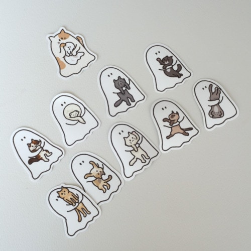 [Percentage] リムーバブルステッカーパック (10pcs) - Ghost love cats