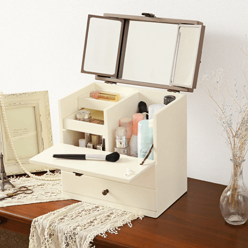 ドレッサー＆スツール 2点セット 【コンパクト収納型 ホワイト】 幅約50cm ドレッサー＆スツール 2点セット 【コンパクト収納型 ホワイト