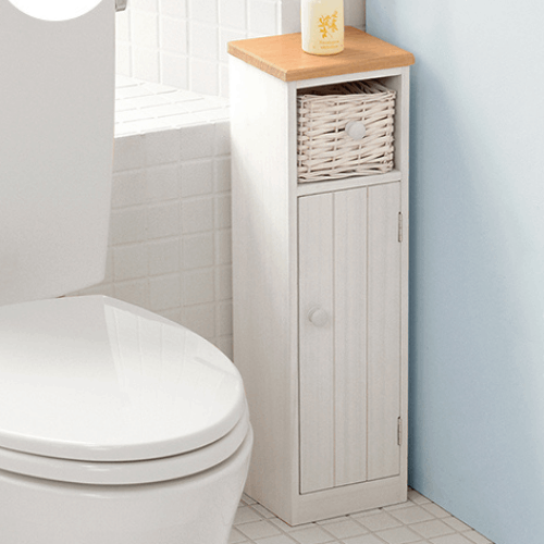 スリムタイプ トイレラック/お手洗い収納 【幅19×奥行16×高さ62cm】 木製 桐製 扉収納 取っ手 完成品 〔御手洗 レストルーム〕