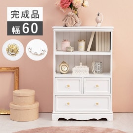 クラッシック調キャビネット/収納棚/【幅60】ホワイト チェスト 木製/桐 隙間収納 軽量 【完成品】シャビーシック アンティークホワイト(白)