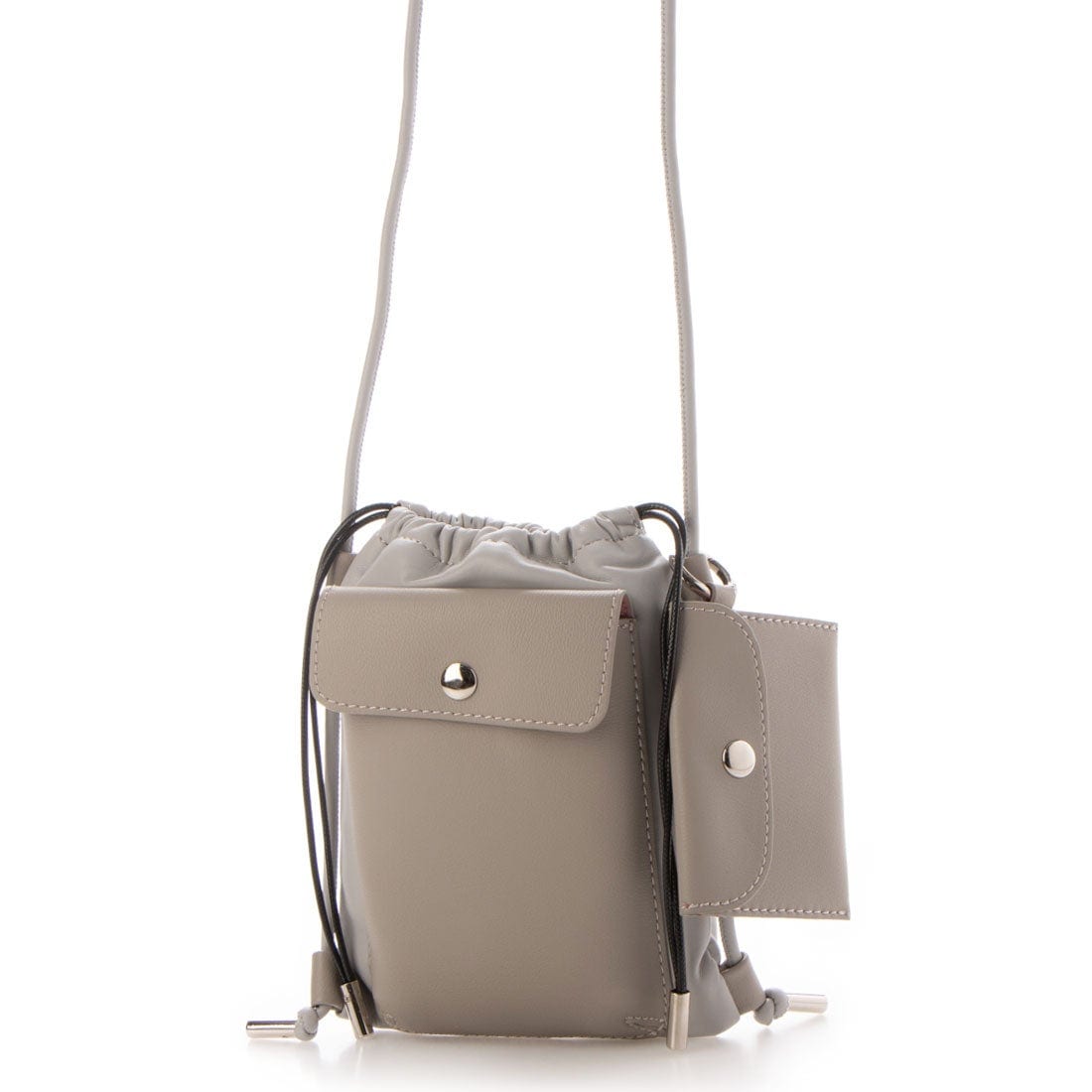 カシュカシュ cache cache スマホポケット付き巾着ショルダーバッグ （グレー）/ レディースバック ショルダーバック