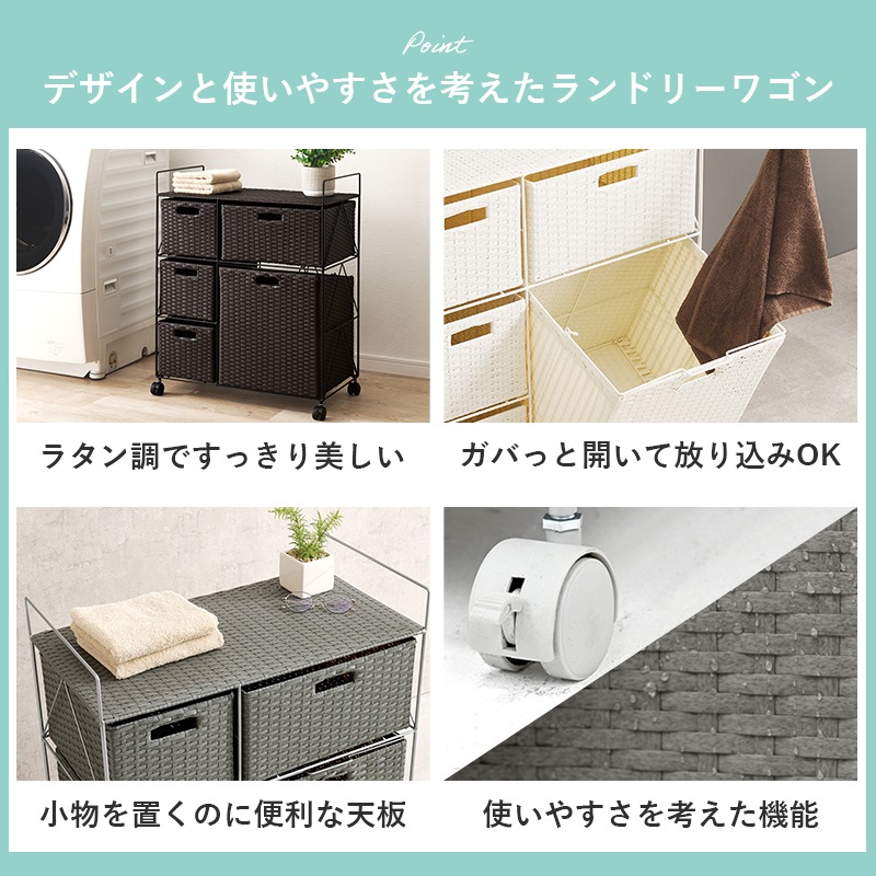 ランドリーワゴン 洗濯カゴ バスケット収納 幅65cm ランドリーラック