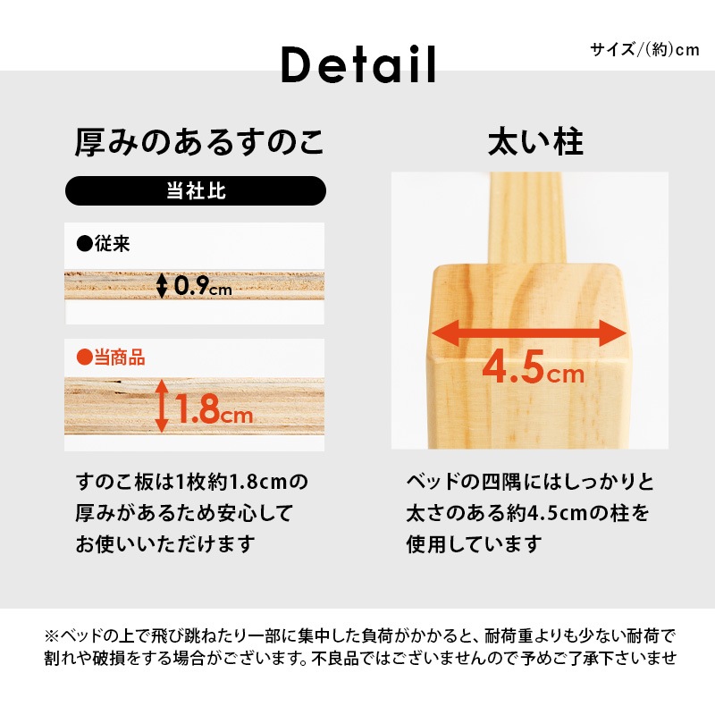 組立簡単すのこベッド S(セミダブル) 耐荷重200kg ボンネルコイルマットレス付/宮付き 天然木 ベッド下収納 組立品 〔ベッドルーム〕