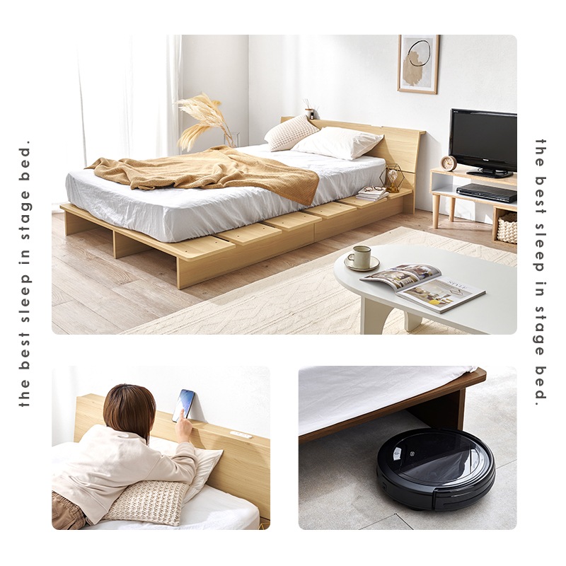 ベッド 低床 ロータイプセミダブル ポケッコイルマットレス付ds-2174103 ヘッドボード付き ステージベッド セミダブルベッド ロータイプ